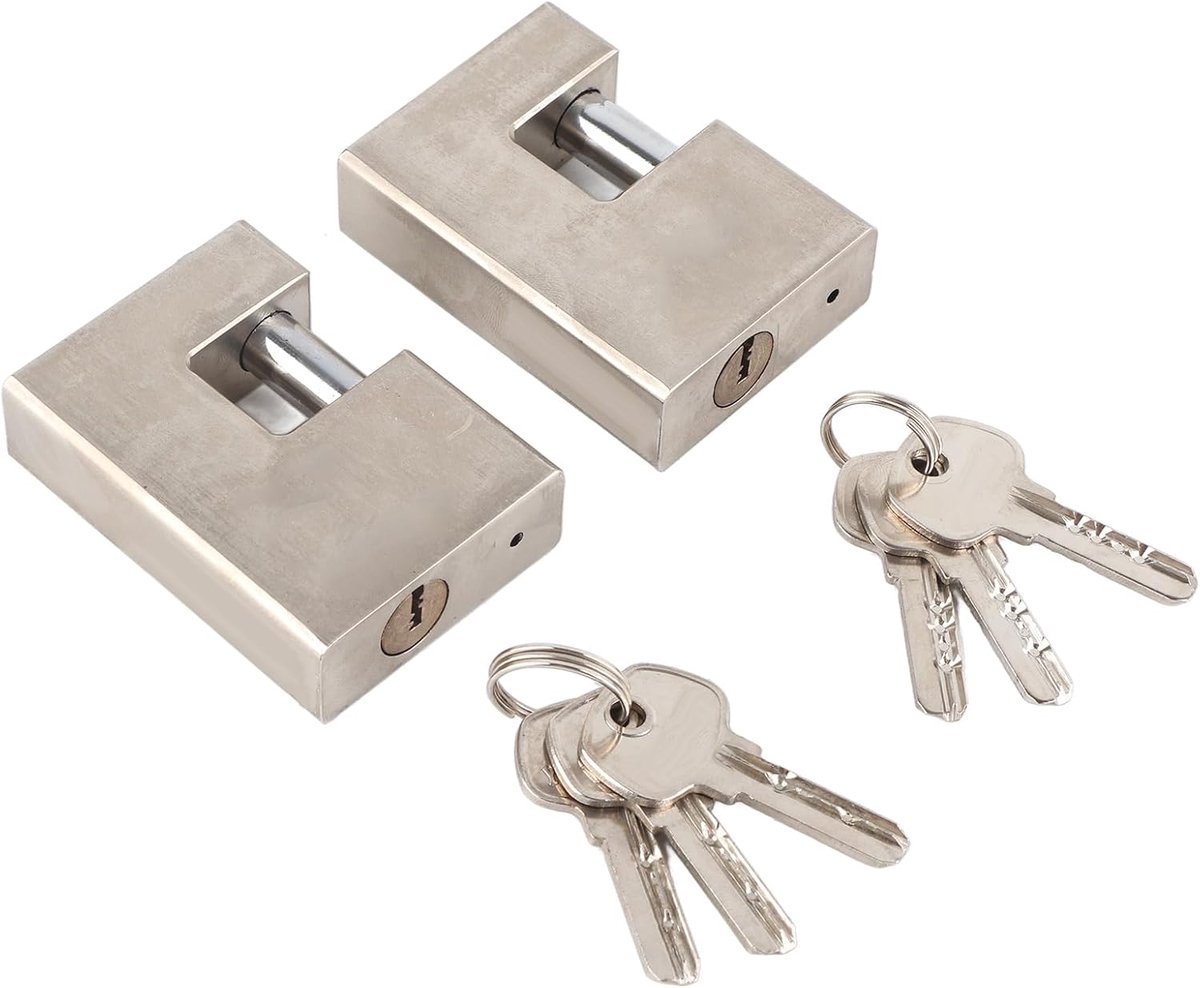 SnelShoppen - 2 Stuks Zware Duty Hangslot, Gehard Staal Monoblock Slot Rechthoek met 6 Sleutels Hoge Beveiliging voor Garage Deur en Huis
