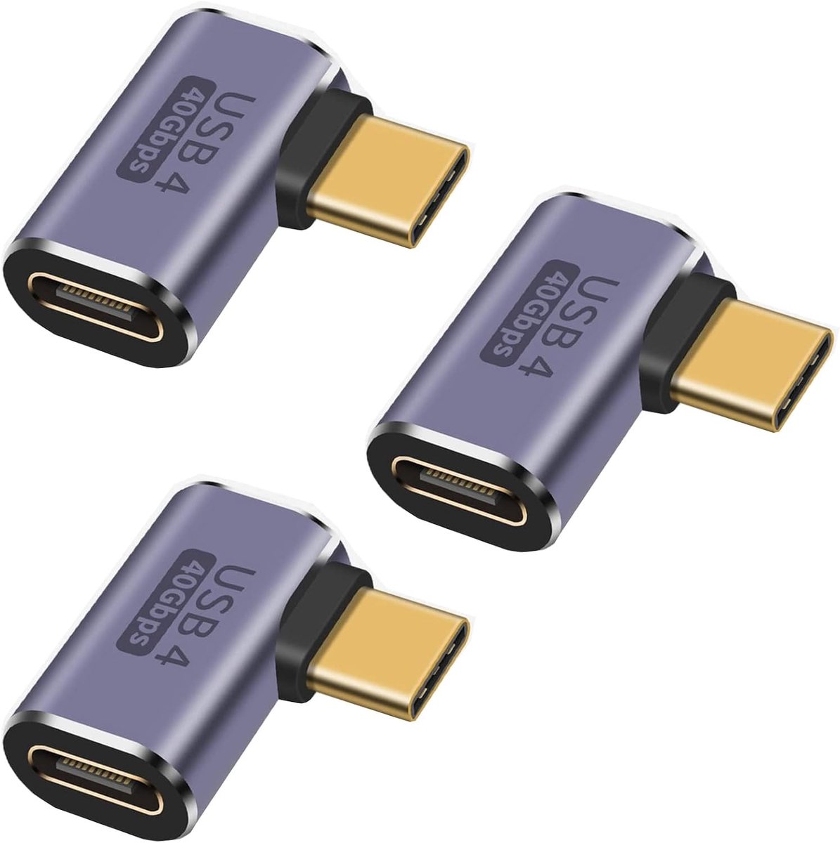 SnelShoppen - 3 stuks USB C Plug naar Vrouwelijke Adapter 90 Graden Hoekadapter Type C Gegevensoverdracht Poort, Type L, Aluminium Legering, Draagbaar