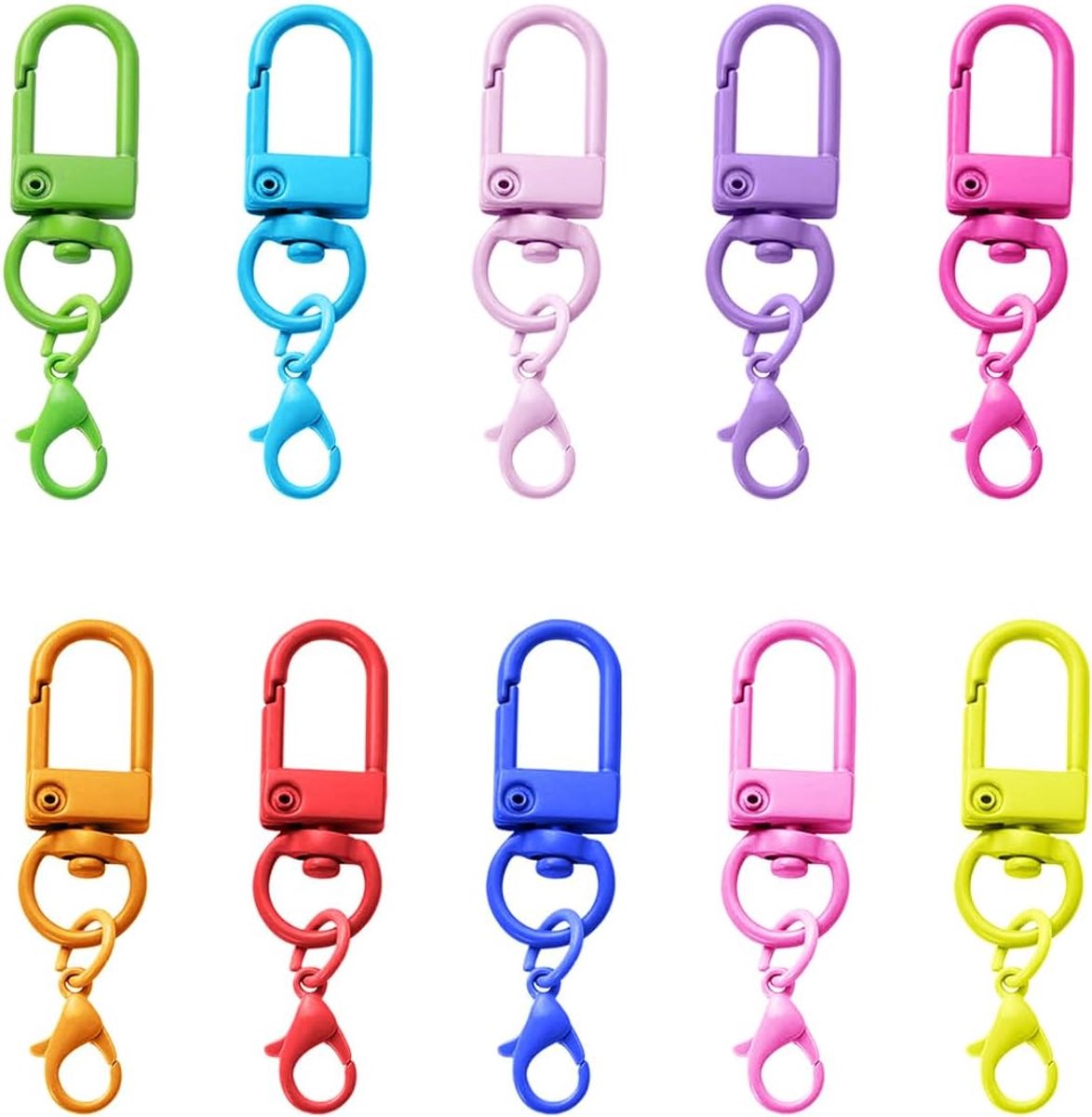 SnelShoppen - 10 Stuks Rotatable Kreeftsluitingen Kleurvolle Karabijnhaak Sleutelhanger Clip Metaal Draaibare Carabiner voor Sleutels DIY Accessoires