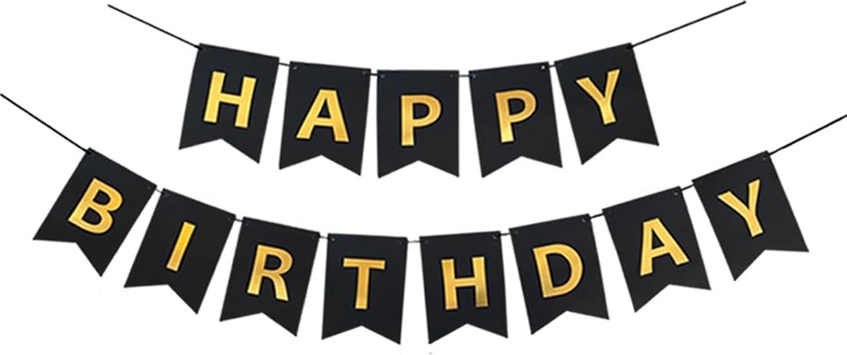 Happy Birthday Banner Black Gold Banner Happy Birthday Black Gold Personality Decoration Table Party Birthday Ceremony - ShopVlot