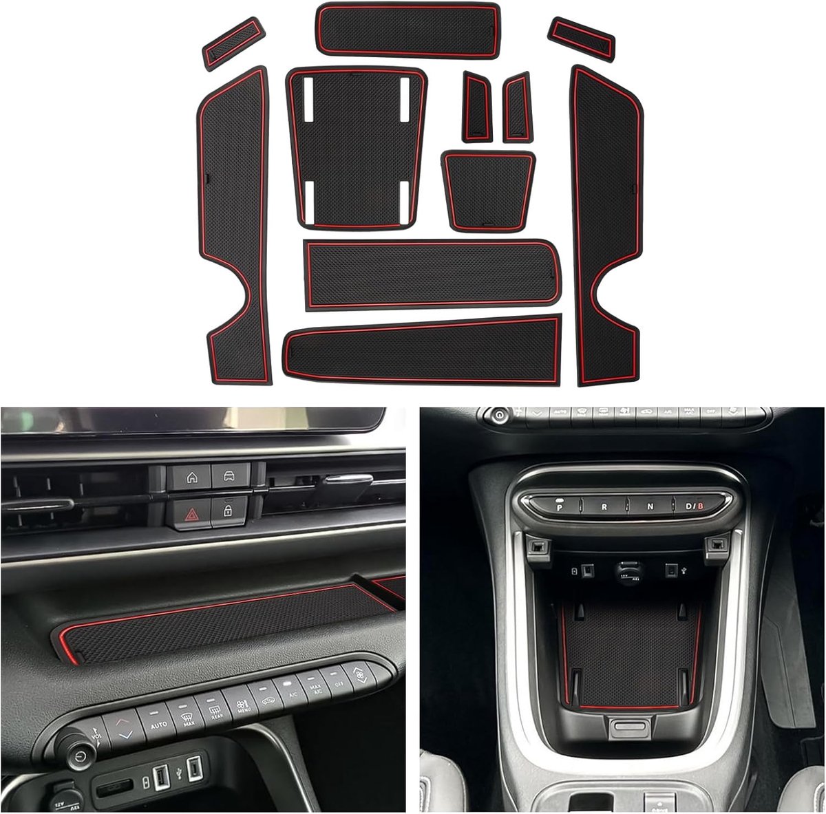 CDEFG Compatible with Jeep Avenger 2023, 2024, 2025, Avenger EV Hybrid, Rubber Mats, Center Console, Non-Slip Mats - ShopVlot
