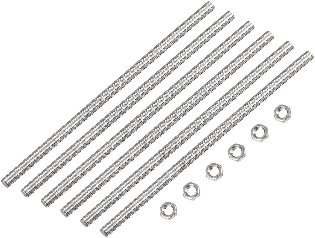 SnelShoppen - 12 Stuks M4 x 200mm Volledig Gewelfde Draadstangen met 12 Stuks Zeskantmoeren 0.7mm Draadafstand 304 RVS Draadstangen voor Bevestigen en