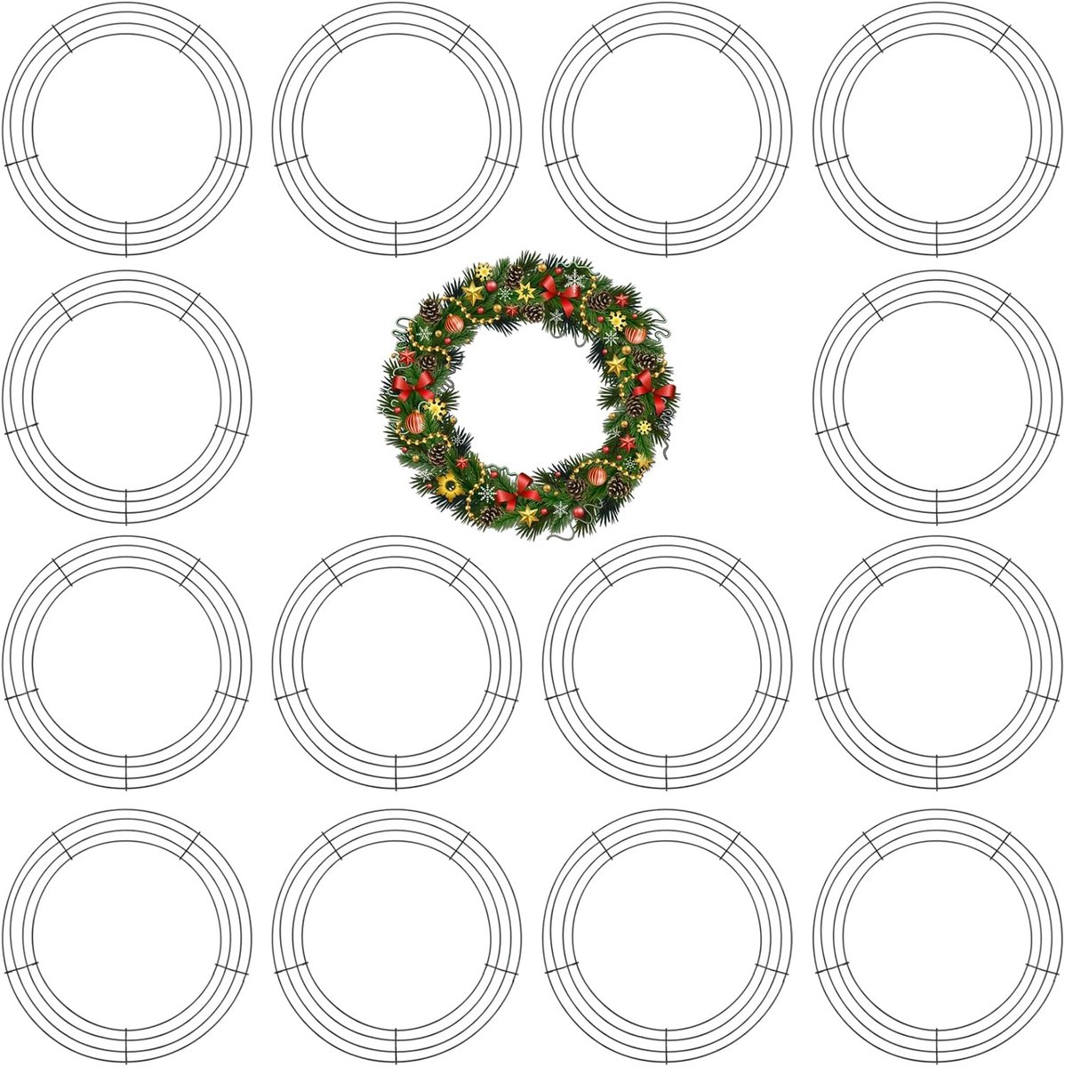 SnelShoppen - 15 Stuks 25cm Draad Krans Frame, 25cm Draad Krans Ringen, Draad Krans Onbewerkt voor Kerst, Nieuwjaar, Valentijnsdag, Decoratie