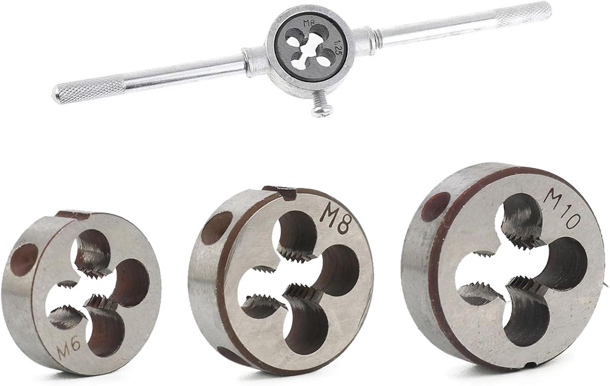 Draad snijdende ijzeren schijfset - Ronde draadsnijders - 3 maten M6, M8, M10 - Precisie threading voor buitenprofielen - ShopVlot