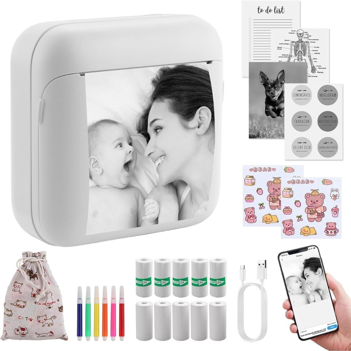 SP® Mini Printer - Mini Printer voor Mobiel - Zakprinter - Wit - 85cm x 40cm x 83cm