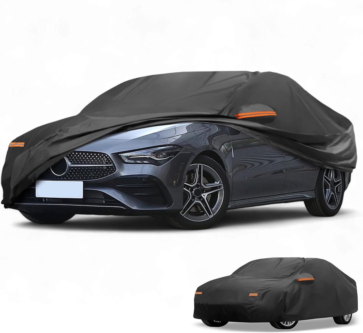 SnelShoppen - All Weather Waterdichte Autohoes UV Bestendig Volledige Bescherming voor Mercedes-Benz CLA 2013-2024 190T-PU Zwart met Rechter Rits