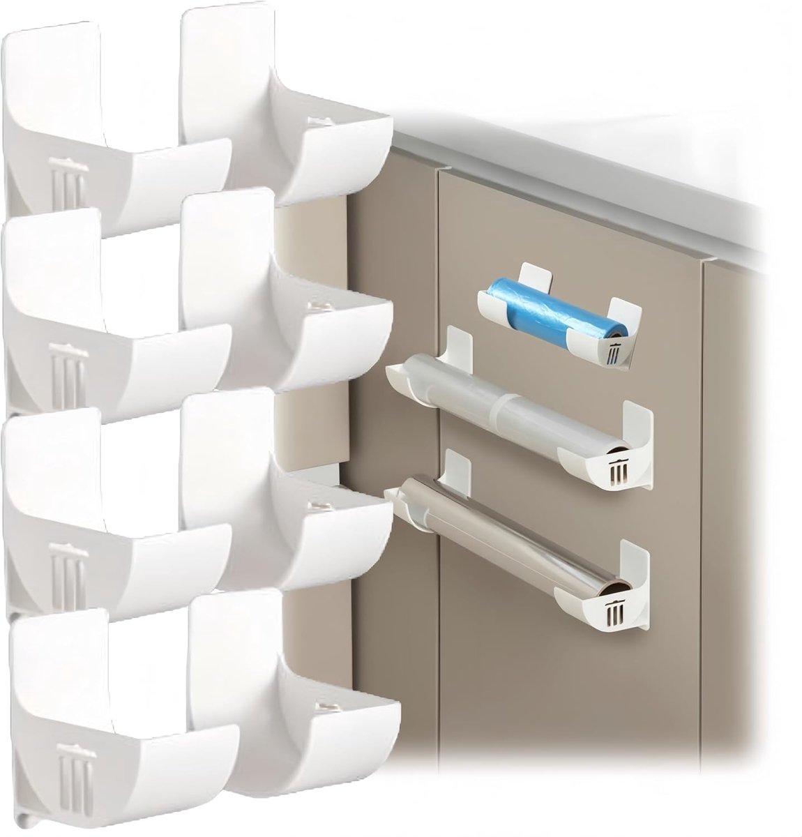 4 paar- Afvalzakhouder - No Punch Vuilniszak Dispenser - Houder voor plasticfolie - Geen montage nodig - Zelfklevend - Herbruikbaar - Ruimtebesparend - Geschikt voor plasticfolie en vuilniszakken - Wit