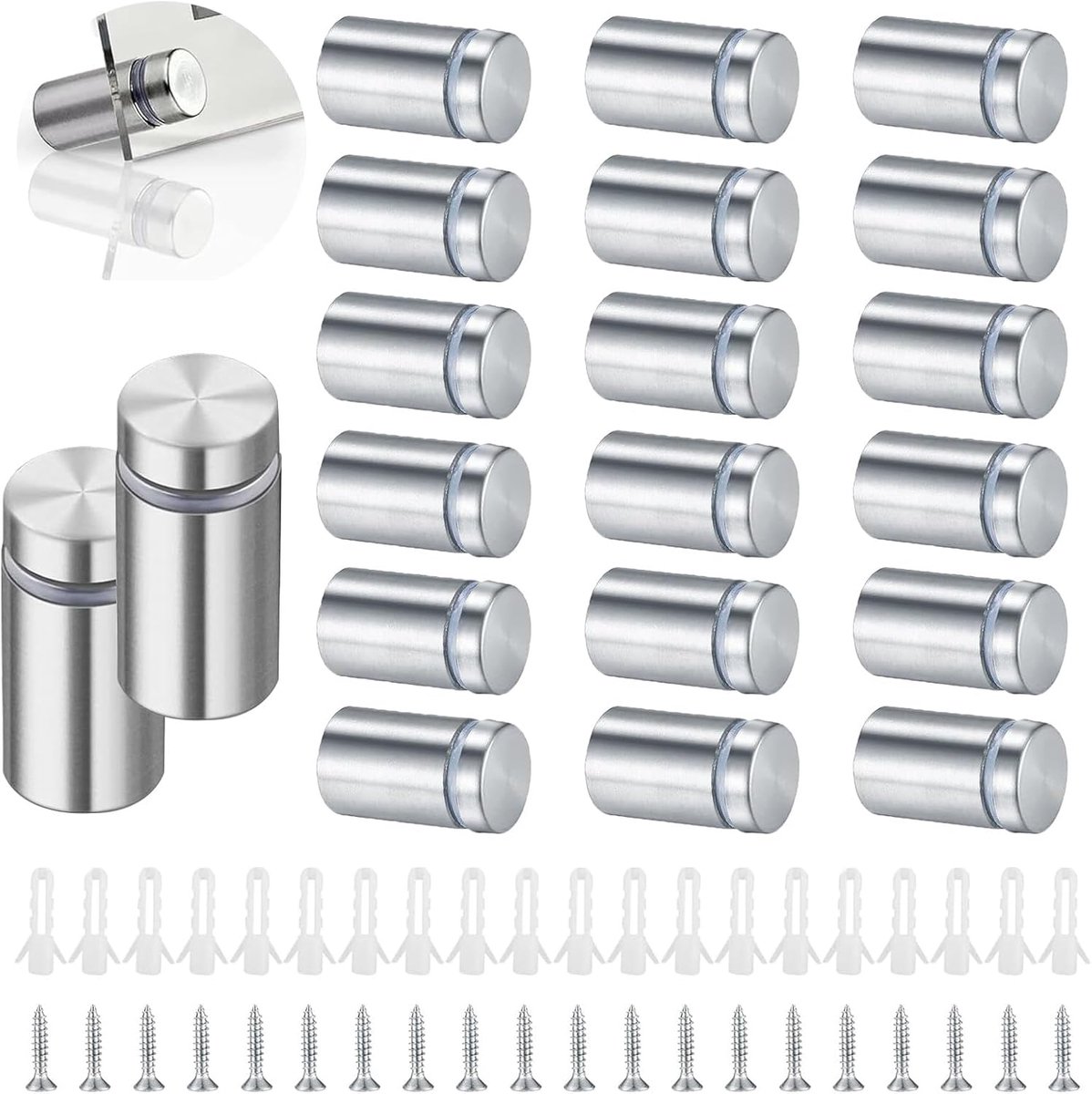 Pack of 20 Stainless Steel Spacers Wall Advertising Screw, Expansion Nail, Board Holder, Glass Spacer Bolts, for - ShopVlot