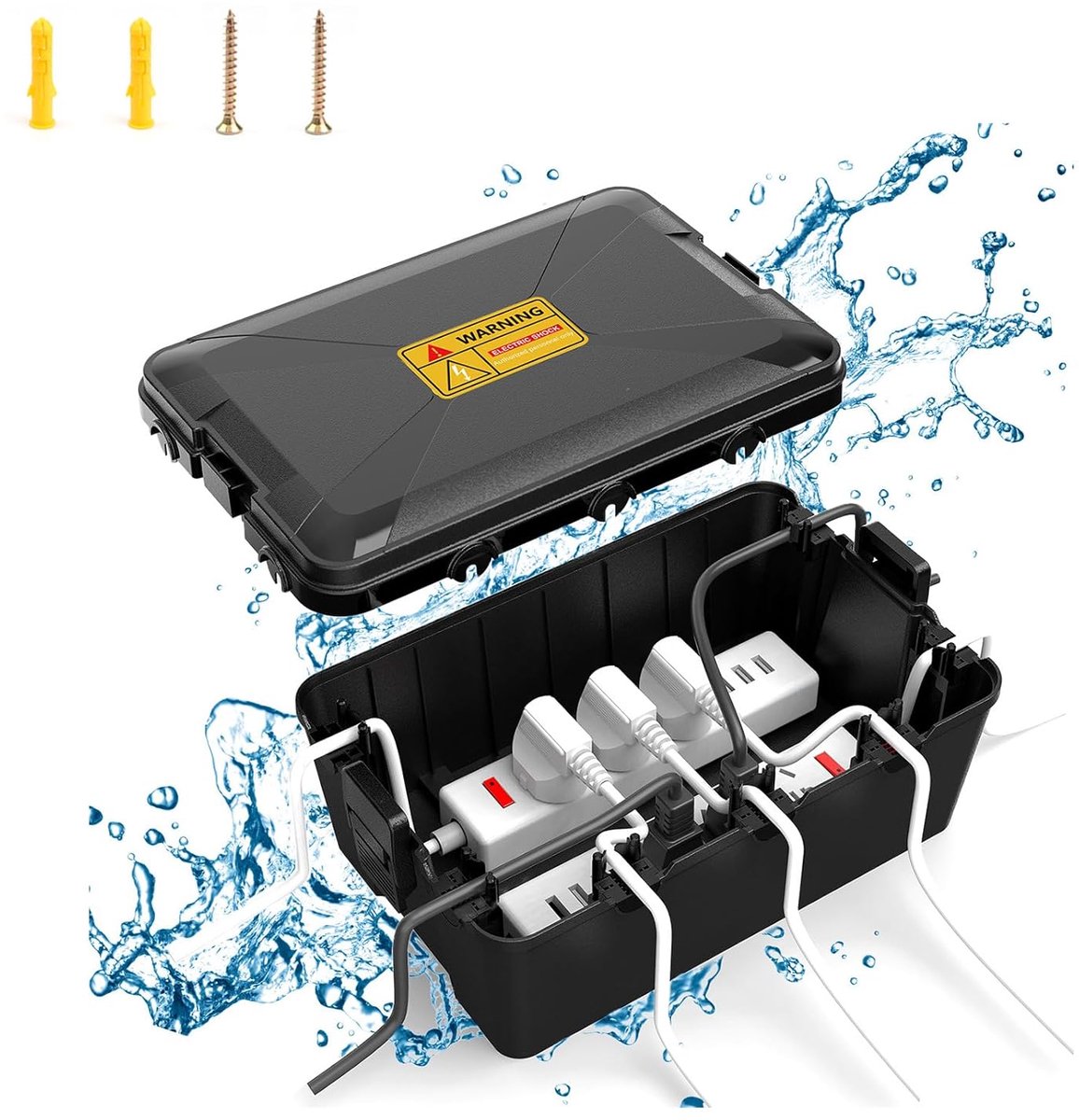 Verdeeldoos Waterproof 7 Gaten - 32 x 21 x 13,2 cm - Zwart - Bescherming voor buitenstopcontacten - ShopVlot