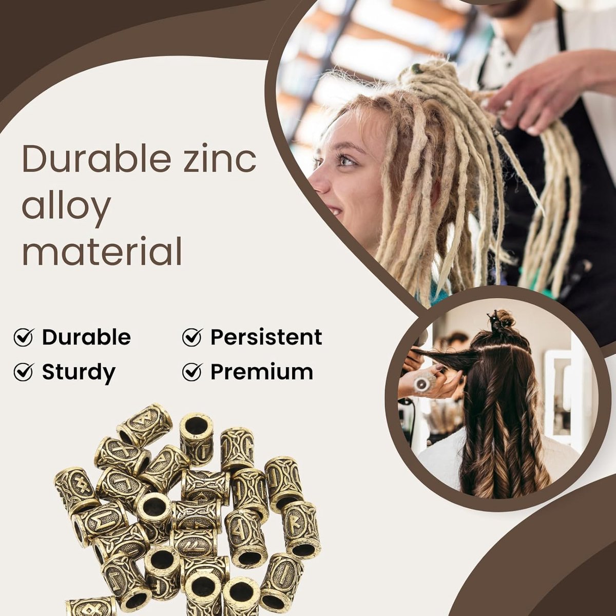 SnelShoppen - 24 Stuks Viking Haaraccessoires Baard Kralen Bronzen Decoratie Unieke Ontwerpen Zink Legering Styling Accessoires voor Feest en Dagelijk