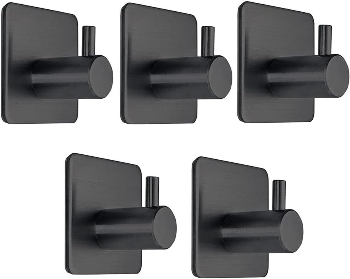 Zelfklevende wandhaken set van 5 - Waterproof roestvrij staal - Slank design - Ideaal voor badkamer en keuken - ShopVlot