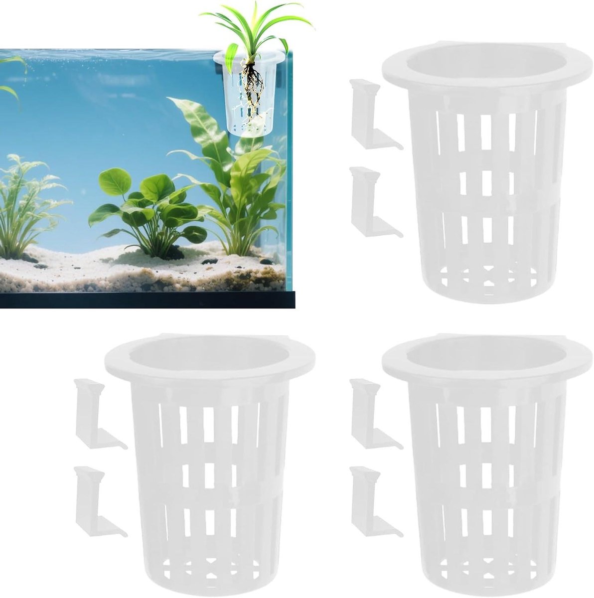 Vijverplant Manden - Aquarium Plantenmand - Waterplant Kweken - Met Haak en Zuignap - 3.9 inch diep - Wit