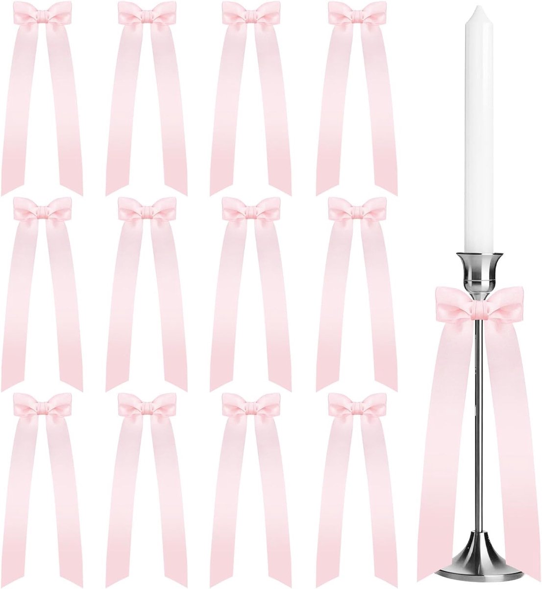 Kandelaars 12 stuks roze - decoratieve strikken - boog kaarsen decoraties - perfect voor tafeldecoratie - ShopVlot