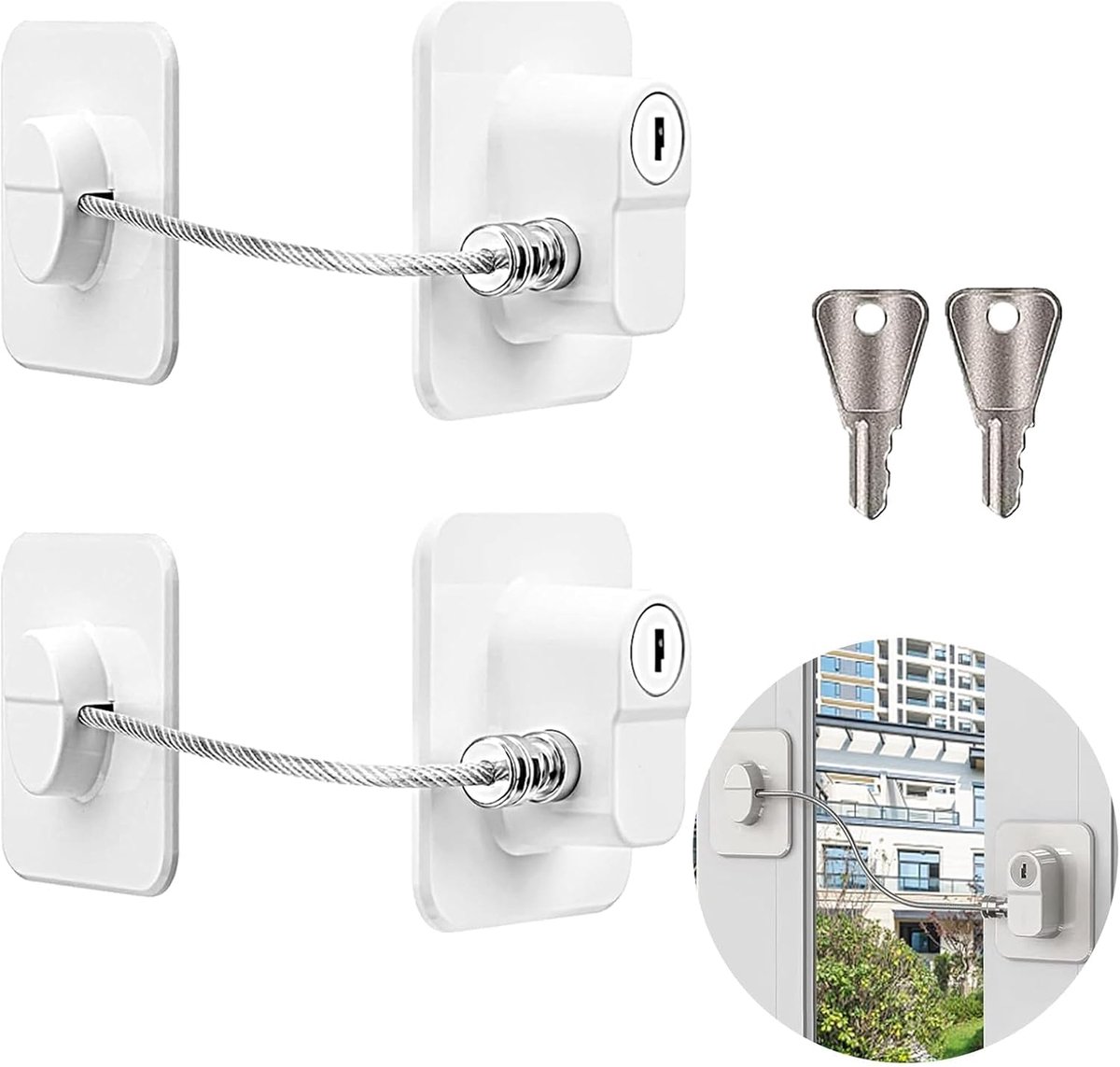 SnelShoppen - 2 Stuks Kinder Fridge Lock Lades Met Sterke Lijm Geen Boren Slot Voor Koelkast Met Sleutel Voor Koelkast Lade Keuken Kast (Vierkant, Wit