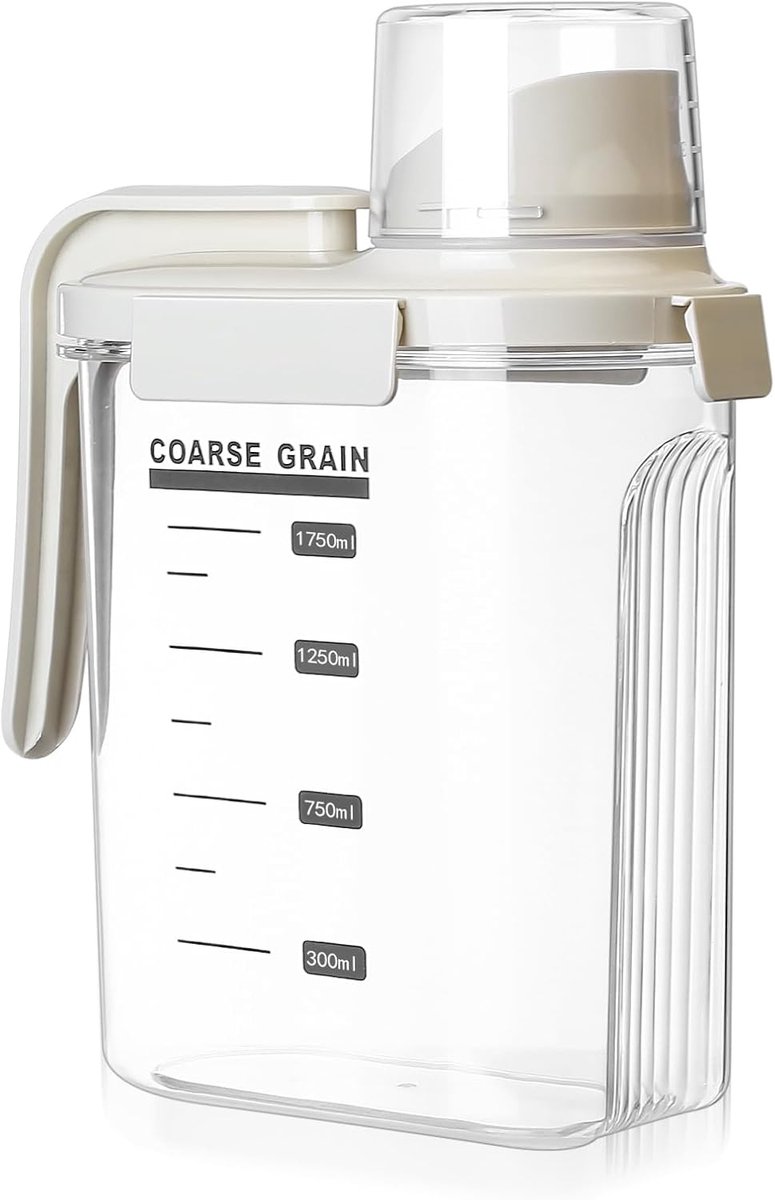 SnelShoppen - 1500ml Airtight Cereal Storage Container, Opbergdoos voor Waspoeder, Maatbeker, Bewaarboxen met Deksel voor Waspoeder, Rijst, Meel, Hond