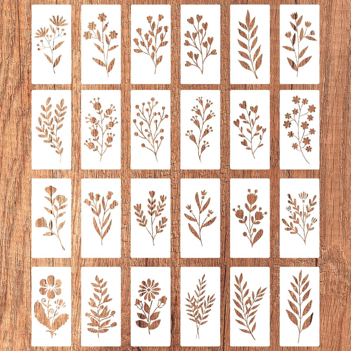 SnelShoppen - 24 Stuks Wildbloemen Schilder Template, Herbruikbare Bloem Sjablonen voor Creatieve Decoratie, 15x7.5cm, Perfect voor Hout, Tuin en Fees
