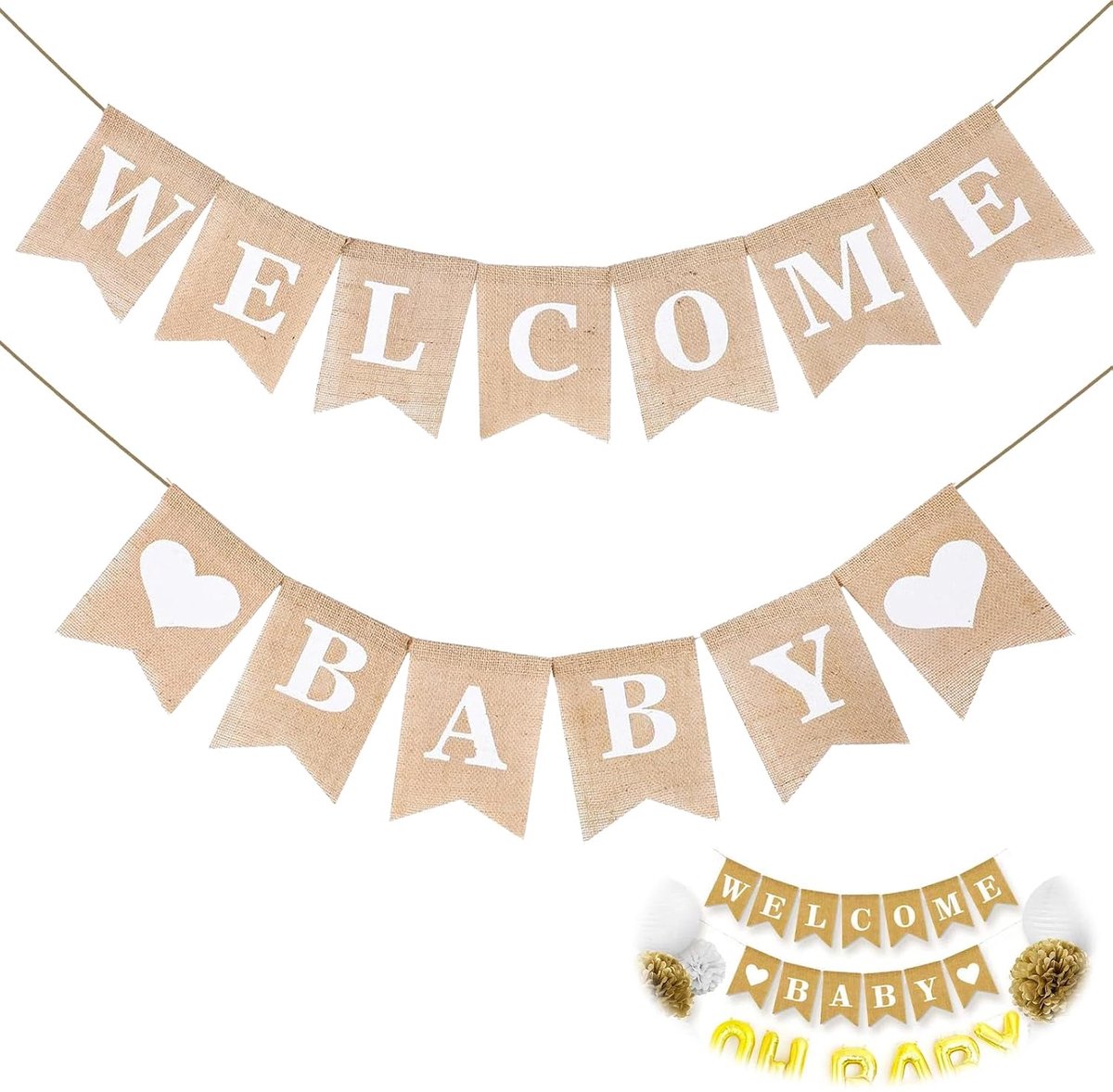 Vintage Linen Welcome Baby Banner, Baby Party Decoration, Welcome Home Baby, Flag Garland for Baby Shower, Home - ShopVlot