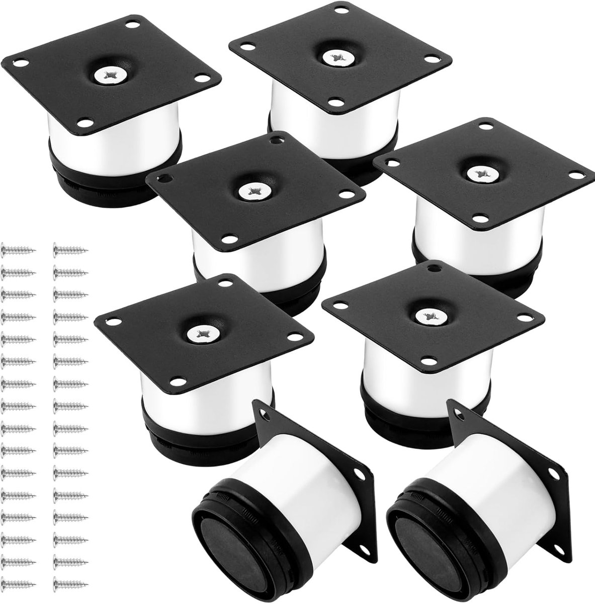 ASelected 8 Pieces Furniture Legs Adjustable White 50 x 50mm, Cabinet Legs Stainless Steel with 32 Screws, Height - ShopVlot