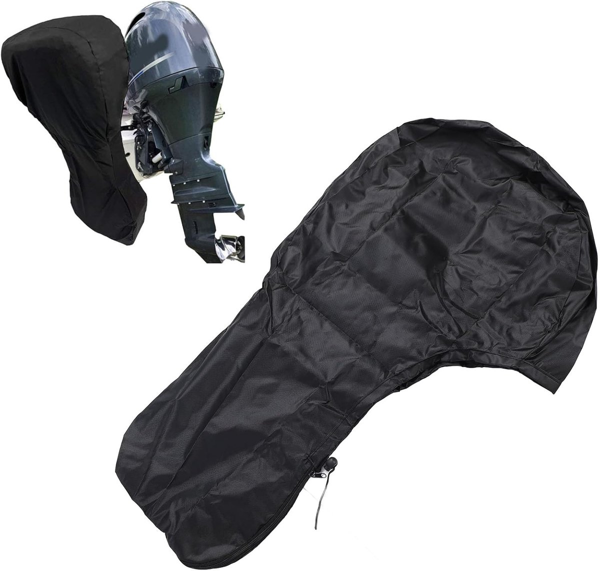 SnelShoppen - Buitenboordmotor Cover voor 100-150 PK Motor, 420D Zware Oxford Stof met PVC Coating, Winddichte Hoofdkap met Rits, Unisex, Zwart, Voor