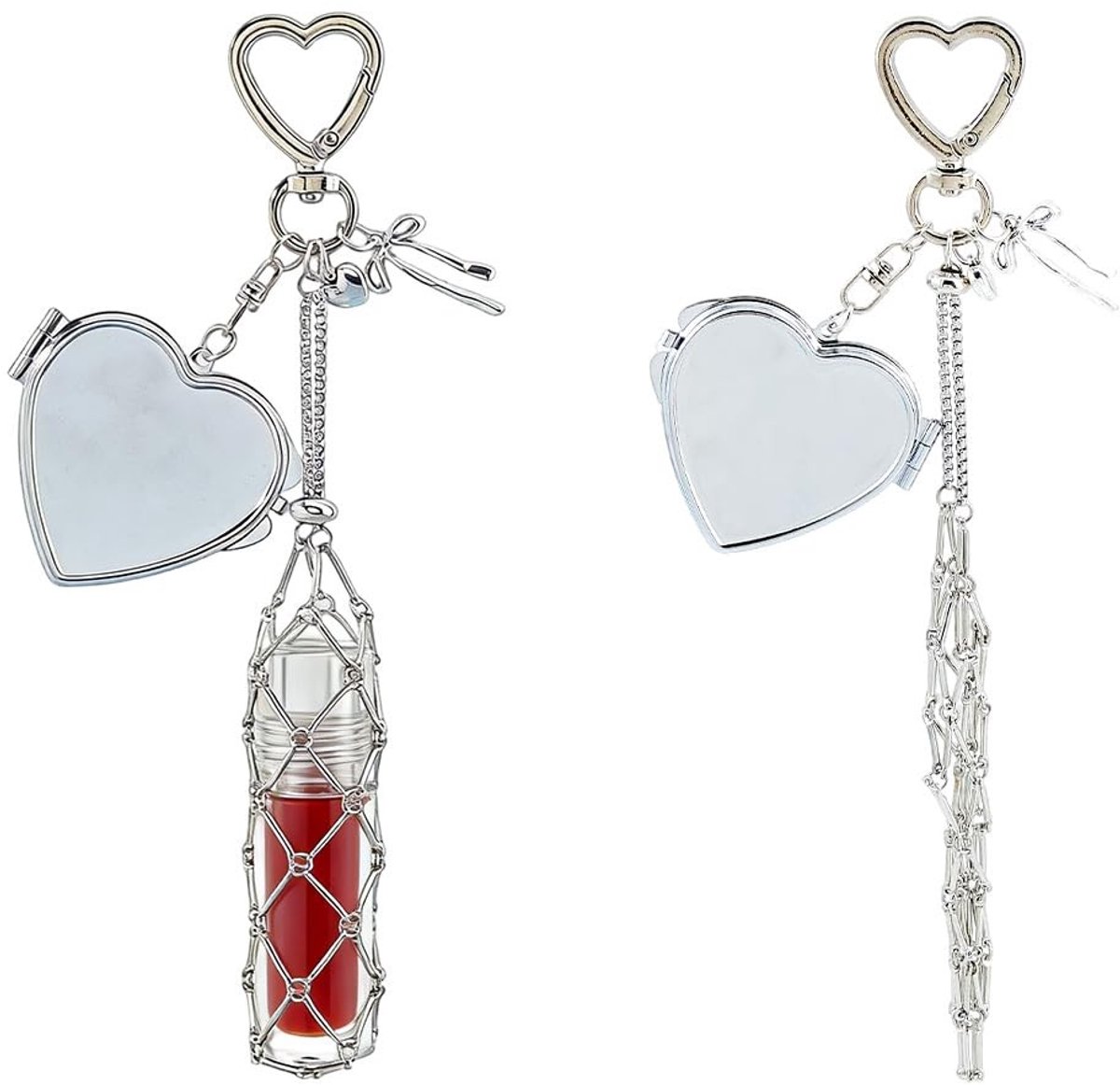 Omgoods - Set van 2 Sleutelhangers met Lipstickhouder en Spiegel