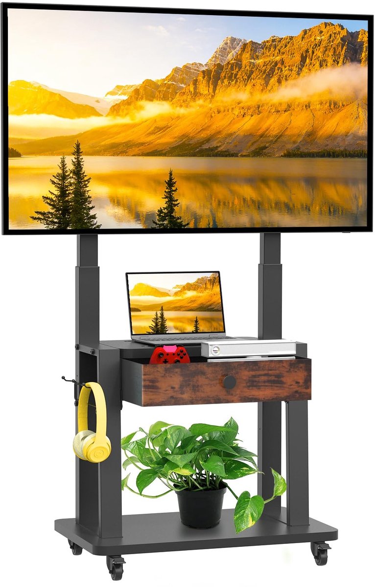 Omgoods - Rolling TV Stand met Verstelbare Hoogte en Opbergruimte