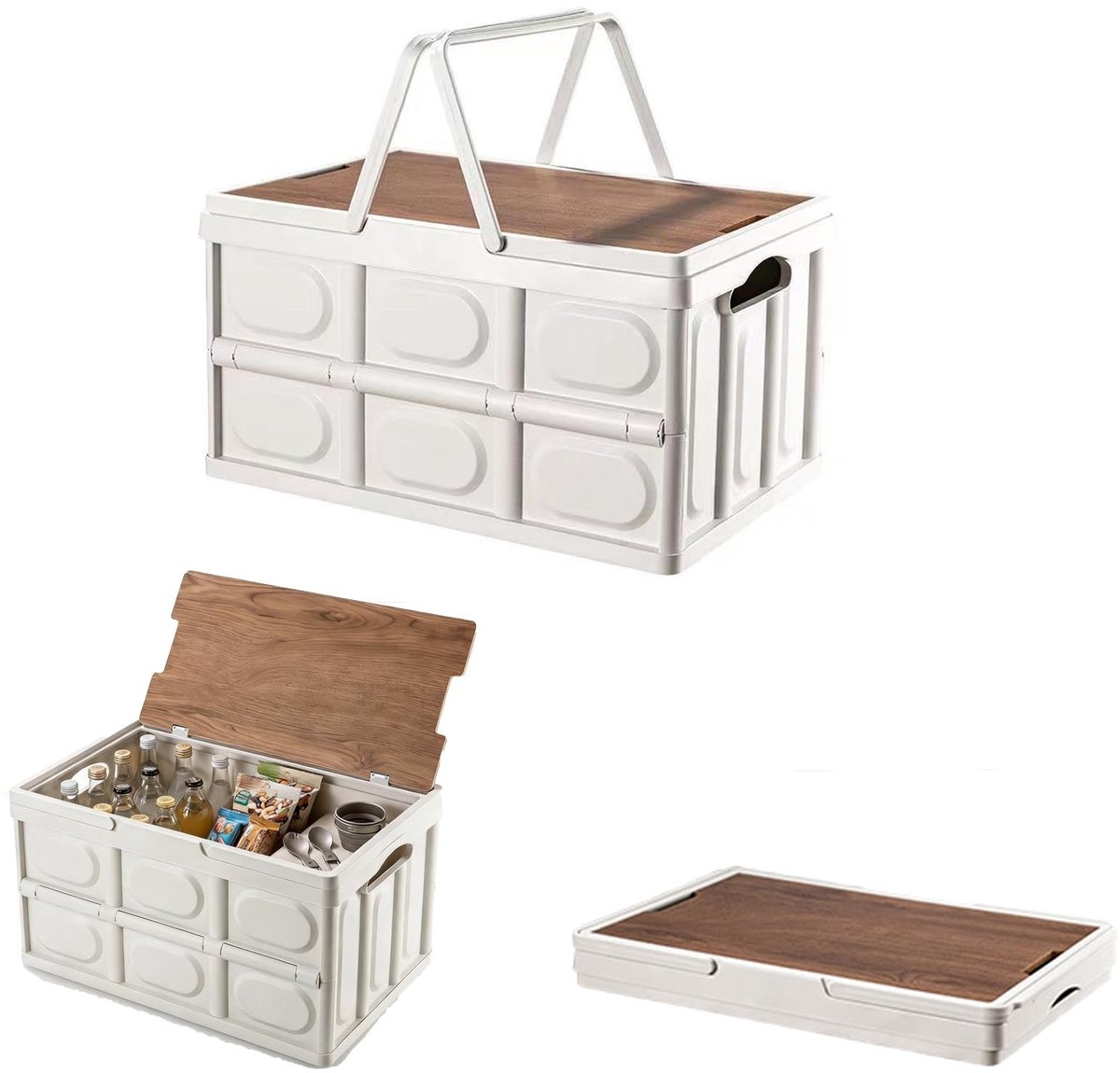 Omgoods - Vouwbare Opbergdoos met Houten Deksel voor Camping en Reizen