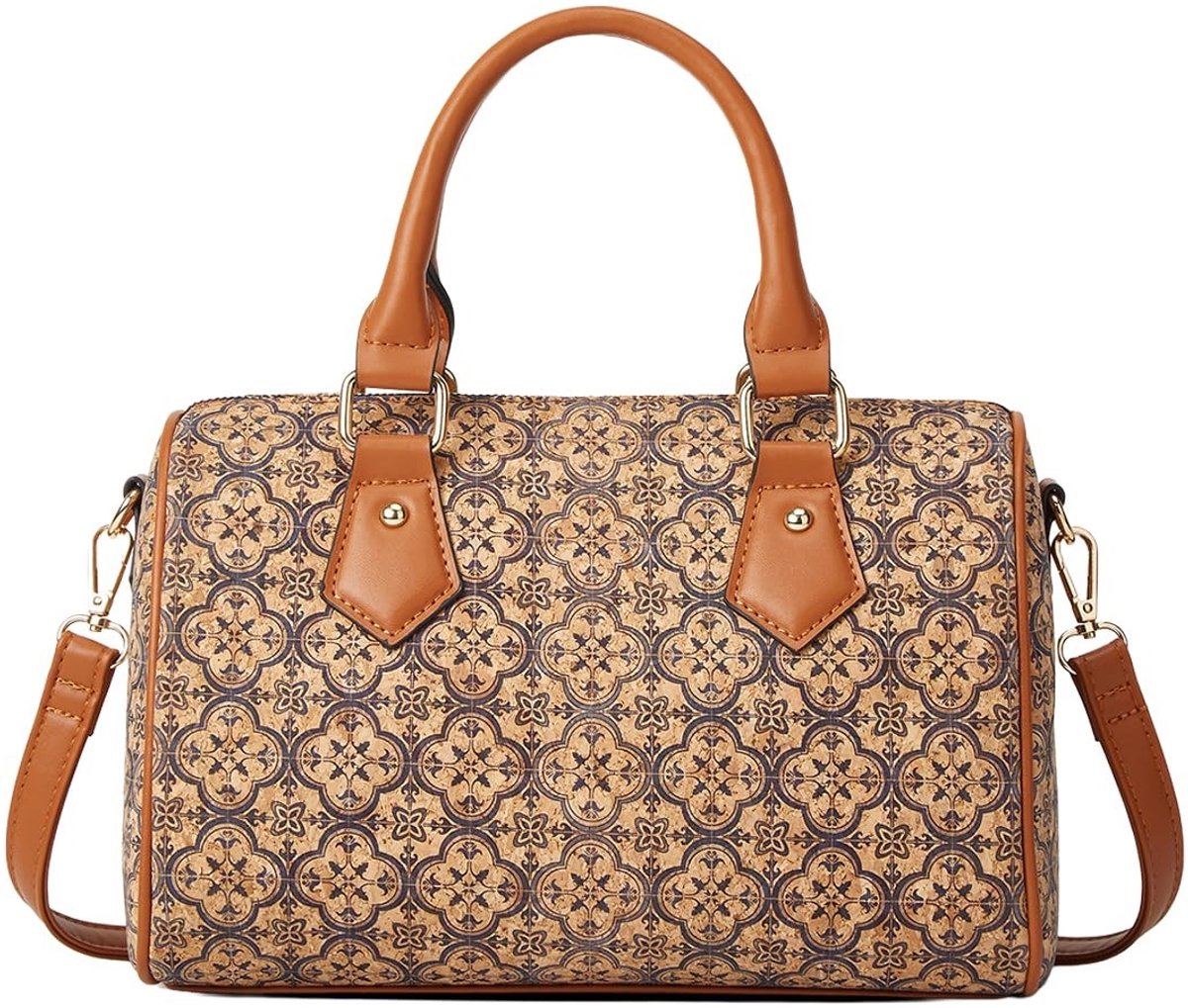Omgoods - Elegante Boston Bag van Natuurlijke Kurk met Etnische Patronen