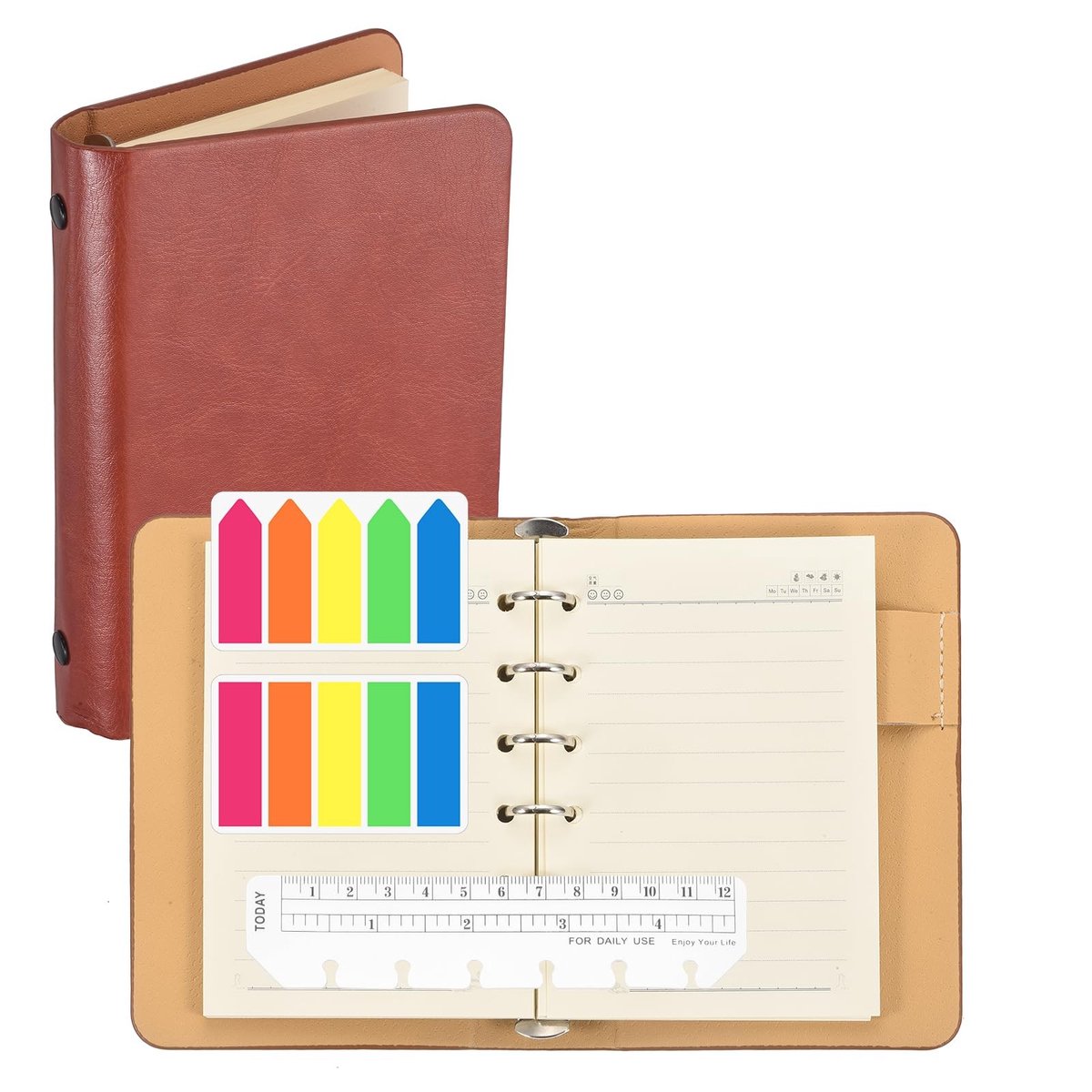 Omgoods - Leren Notitieboek met Gelinieerde Pagina's en Ringband 6
