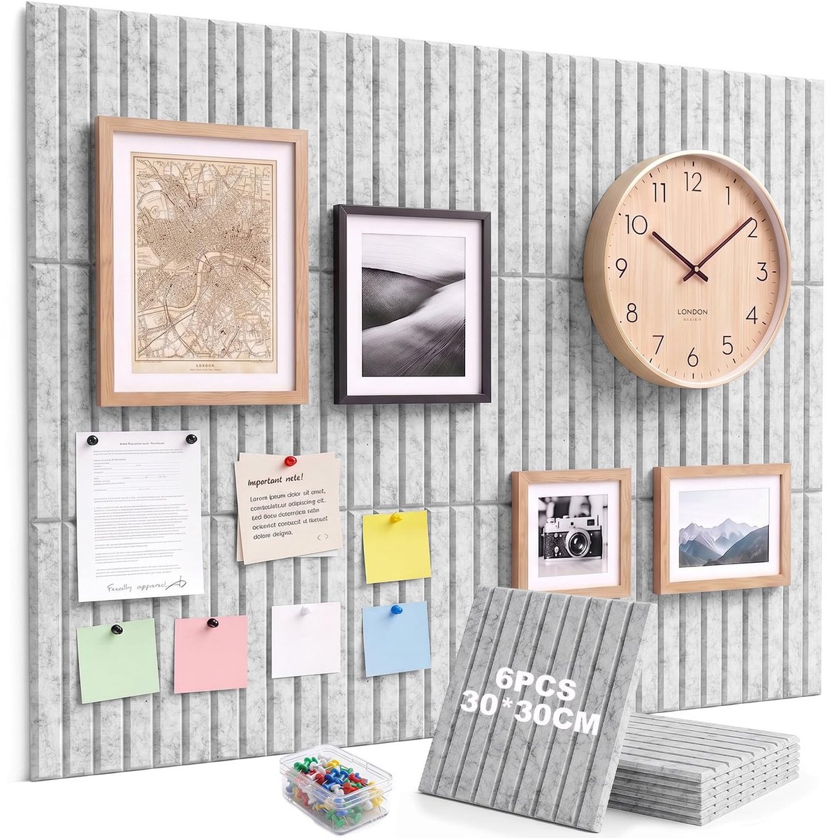Omgoods - Groot Zelfklevend Vilten Prikbord 90 x 60 cm met 30 Punaises
