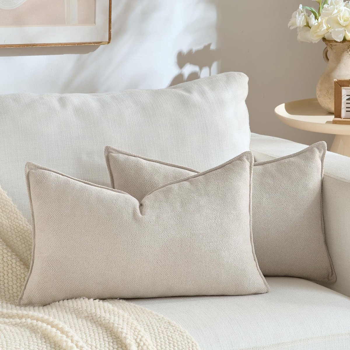 Omgoods - Set van 2 Kussenhoezen Licht Beige 30 x 50 cm