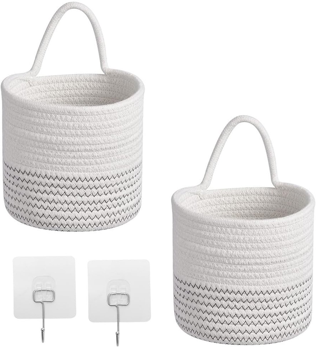 Omgoods - Set van 2 Katoenen Wandmanden met Haken voor Opberging
