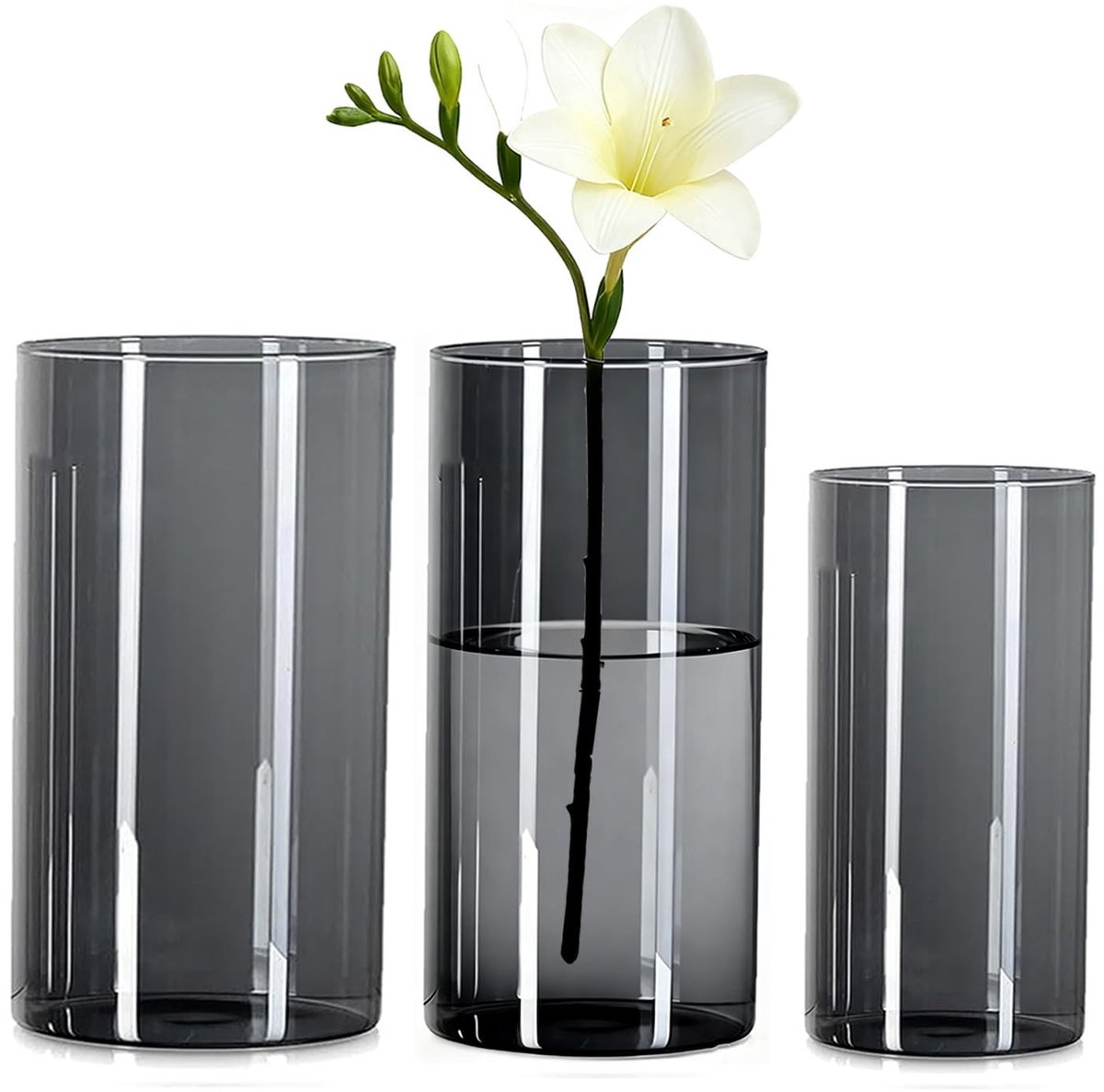 Omgoods - Set van 3 Grijze Acryl Vazen voor Bloemarrangementen