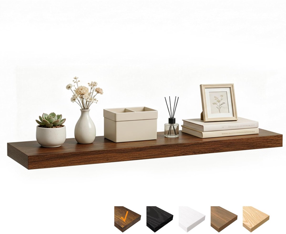 Omgoods - Houten Wandplank met Verborgen Beugels - 100 x 23.5 x 3.8 cm
