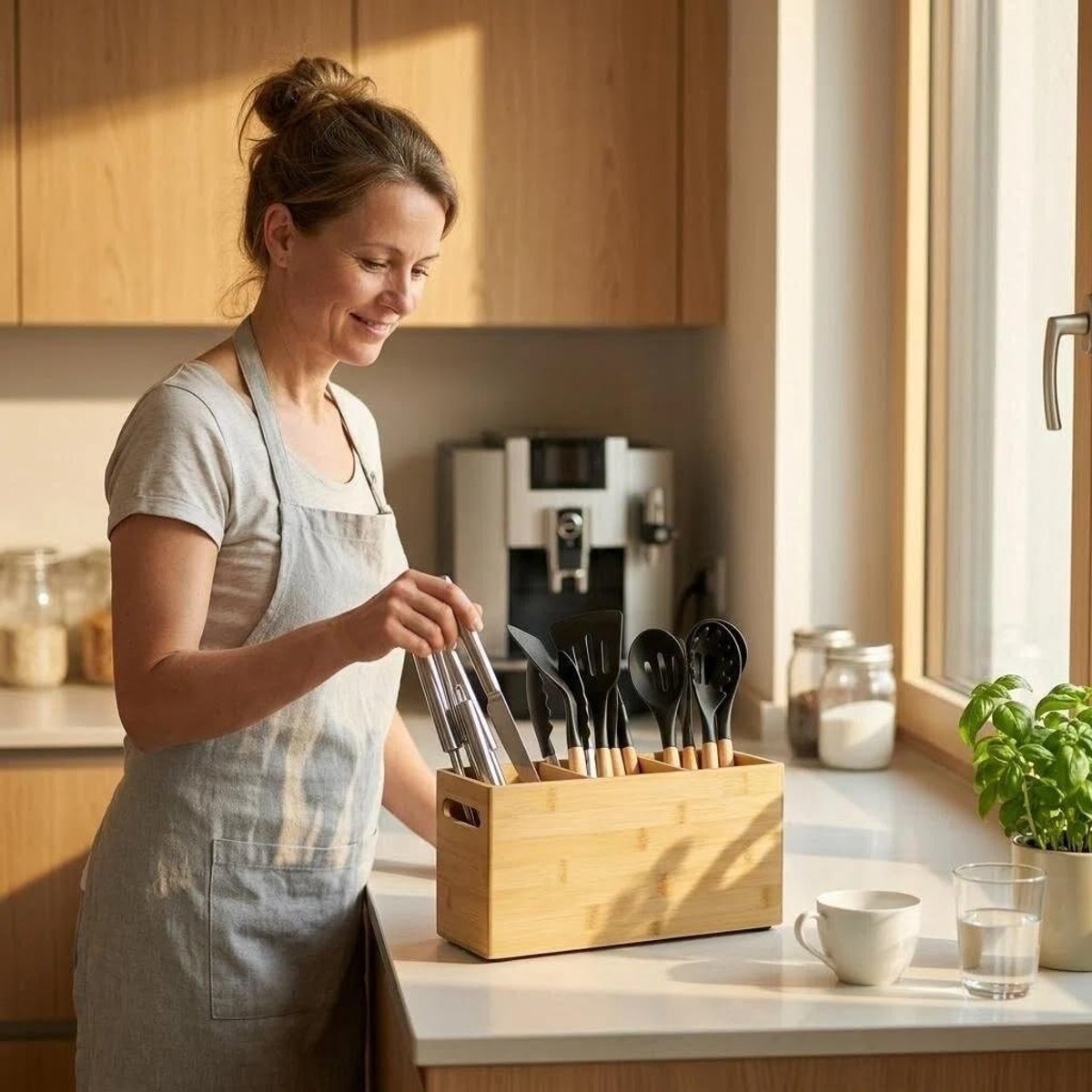 Omgoods - Grote Bamboo Keuken Organizer met 3 Compartmenten