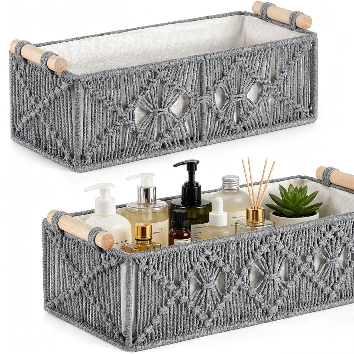 Omgoods - Set van 2 Gevlochten Opbergmanden - Handgemaakt Macramé voor Boho Decoratie
