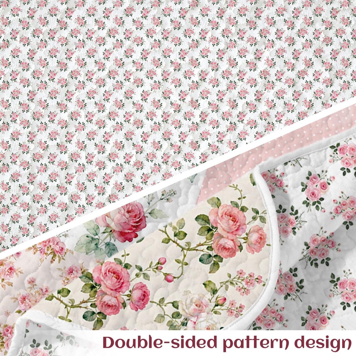 Omgoods - Gewatteerde Roze Bloemen Deken, 150 x 130 cm