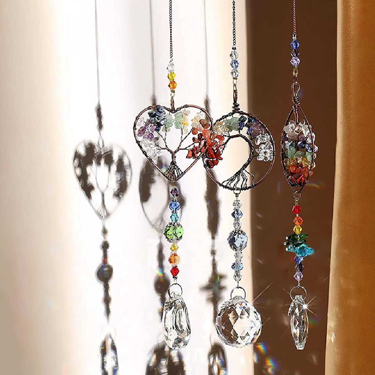 Omgoods - Hart Levensboom Kristal Suncatcher Set van 3, Handgemaakte Decoratie