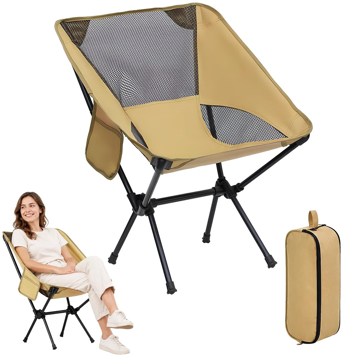 Omgoods - Draagbare Opvouwbare Campingstoel met Opbergtas