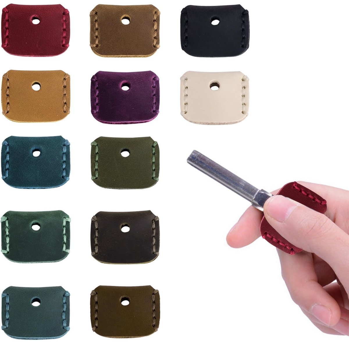 Omgoods - Set van 12 Lederen Sleutelhoesjes in Diverse Kleuren