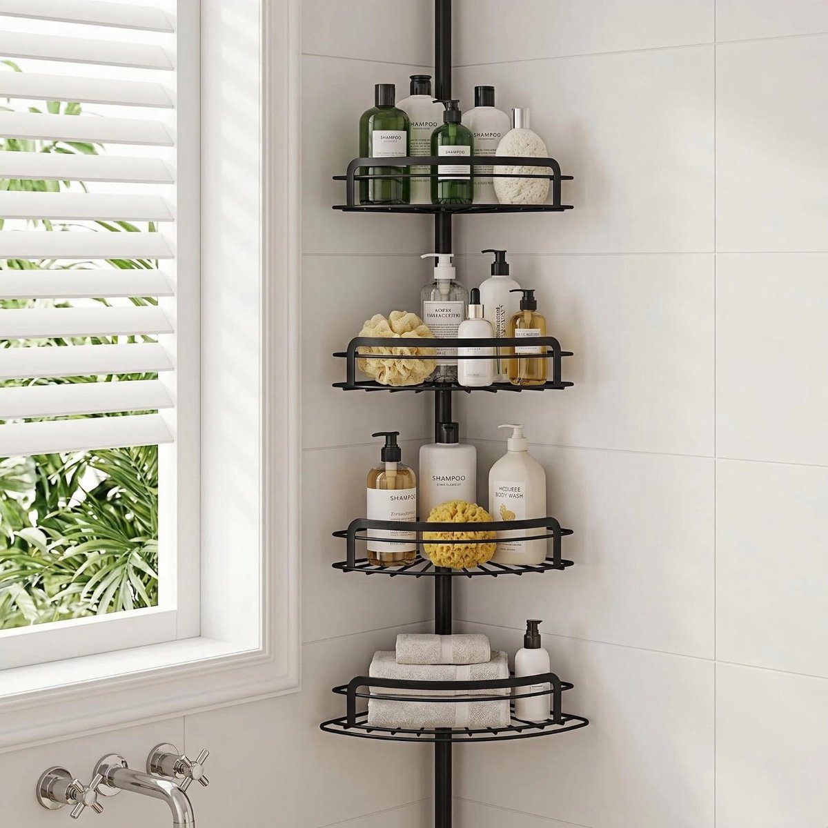 Omgoods - Hoekdouche Organizer met 4 Niveaus - Verstelbaar en Met Handdoekhouder