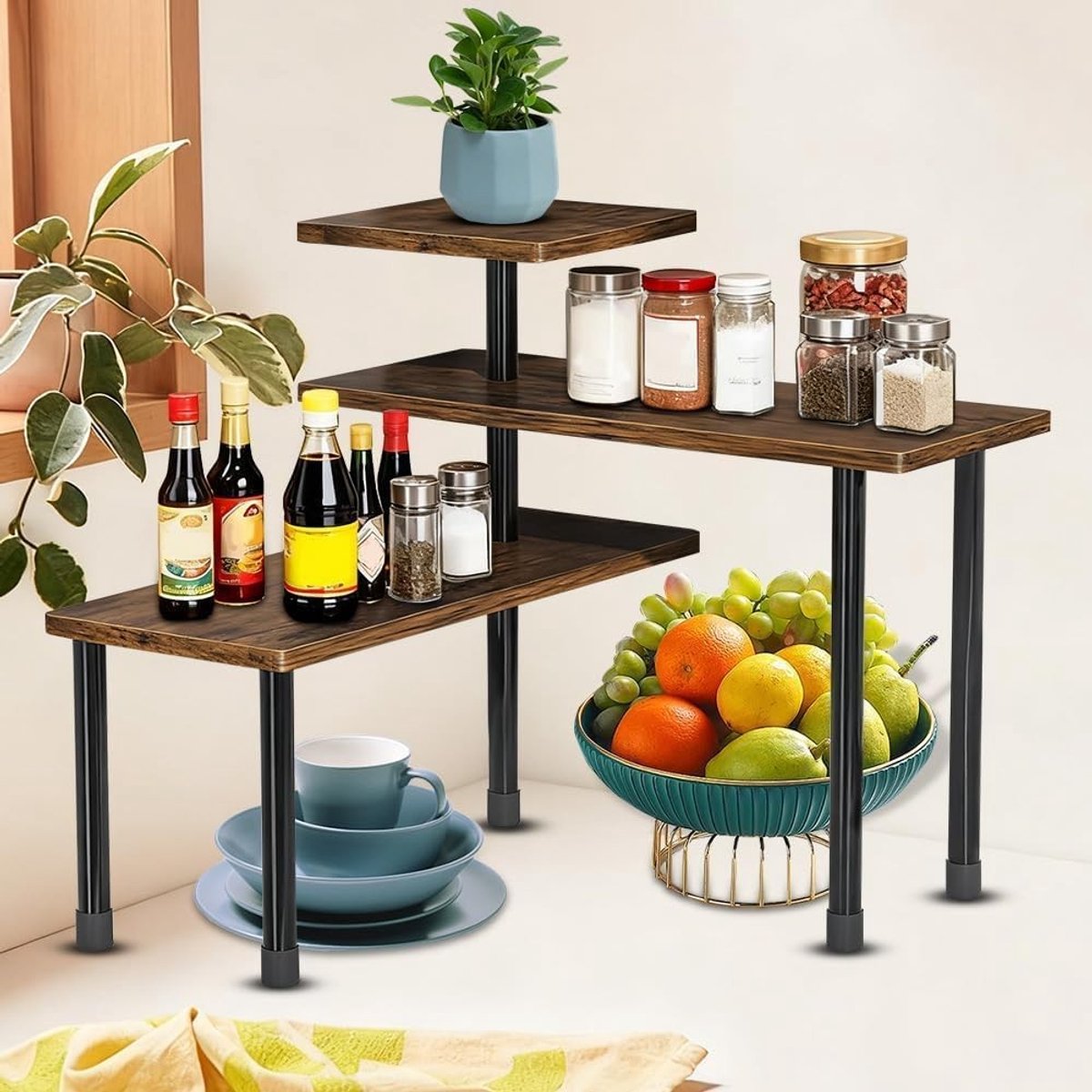 Omgoods - Verstelbaar Hoekrek Keuken Organizer - 3 Laags Keukenrek