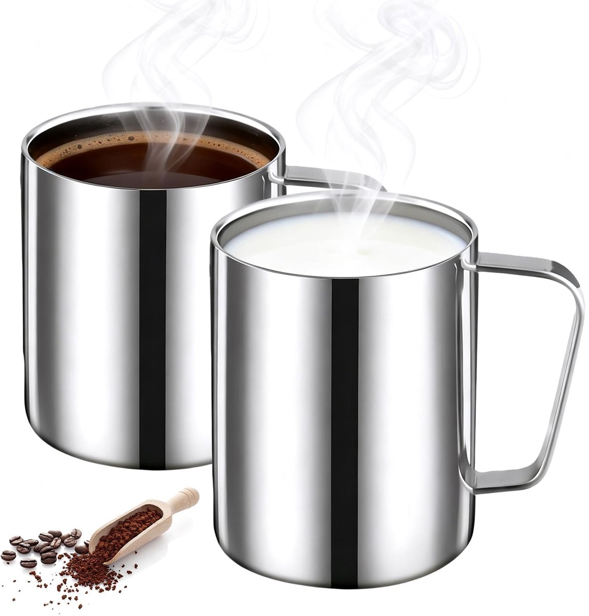 Omgoods - Set van 2 Dubbelwandige RVS Mokken, 500 ml