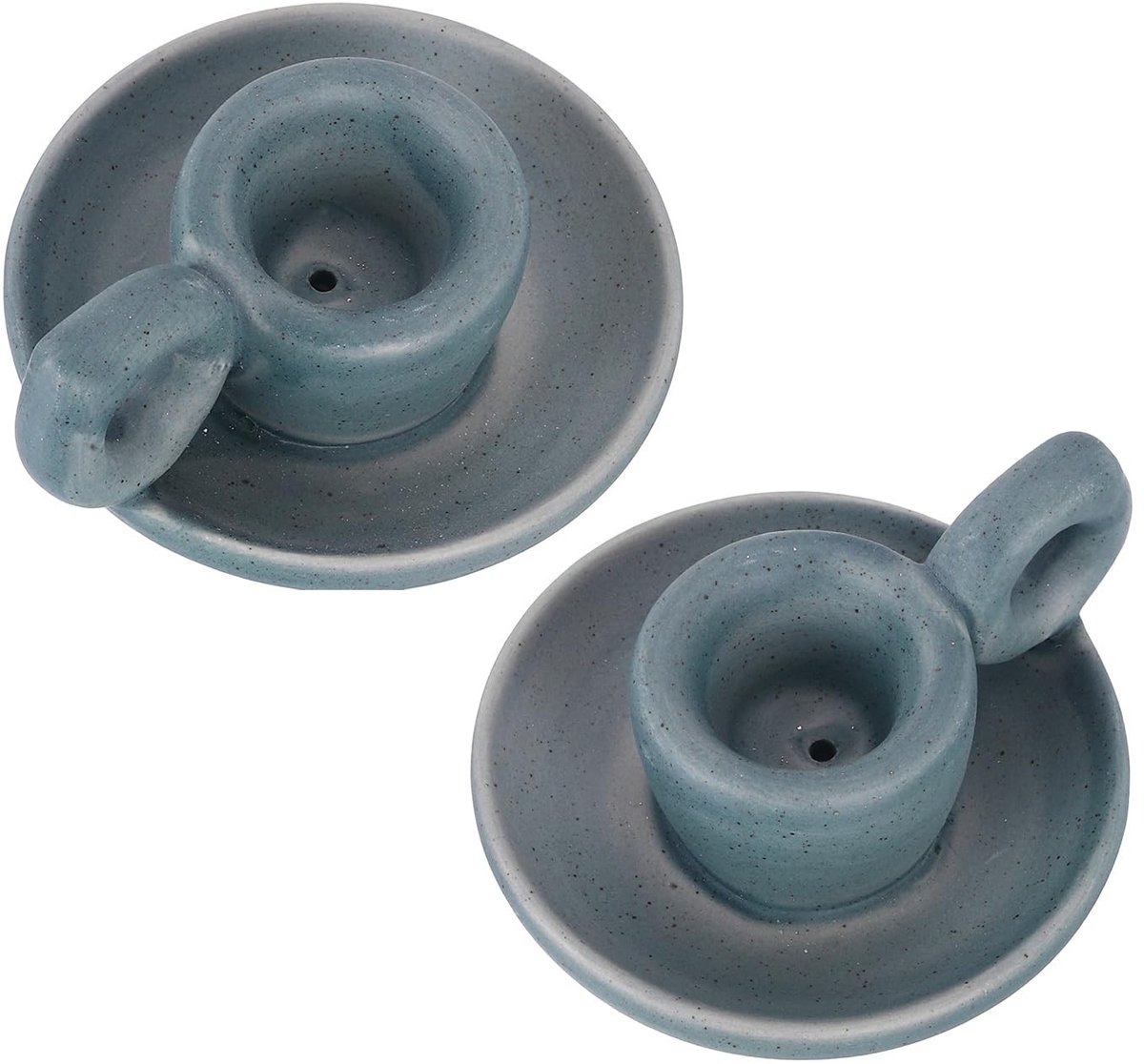 Omgoods - Set van 2 Conische Keramische Kaarsenhouders met Handvat in Marineblauw