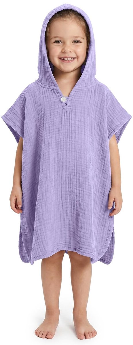Omgoods - Premium Hydrofiel Badponcho Kinderen met Capuchon - 100% Katoen - Lavendel
