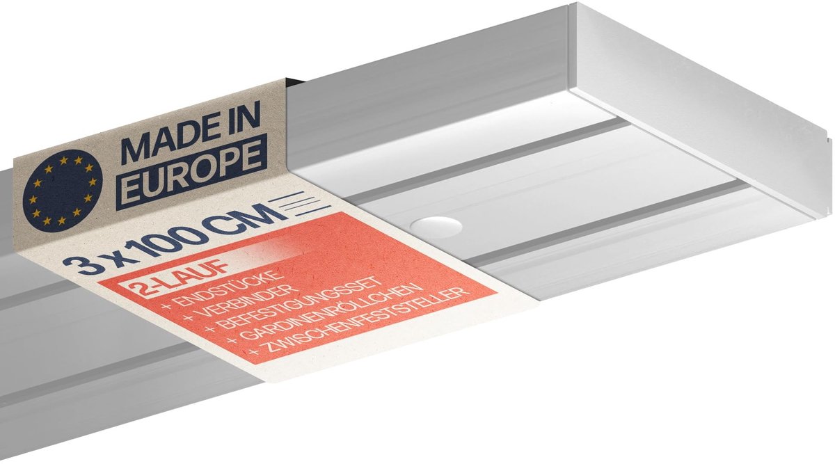Omgoods- Gordijnrail Complete Set - 2-loops 300cm - PVC - Plafondmontage - Inclusief Accessoires - Eenvoudige Montage - Raamdecoratie