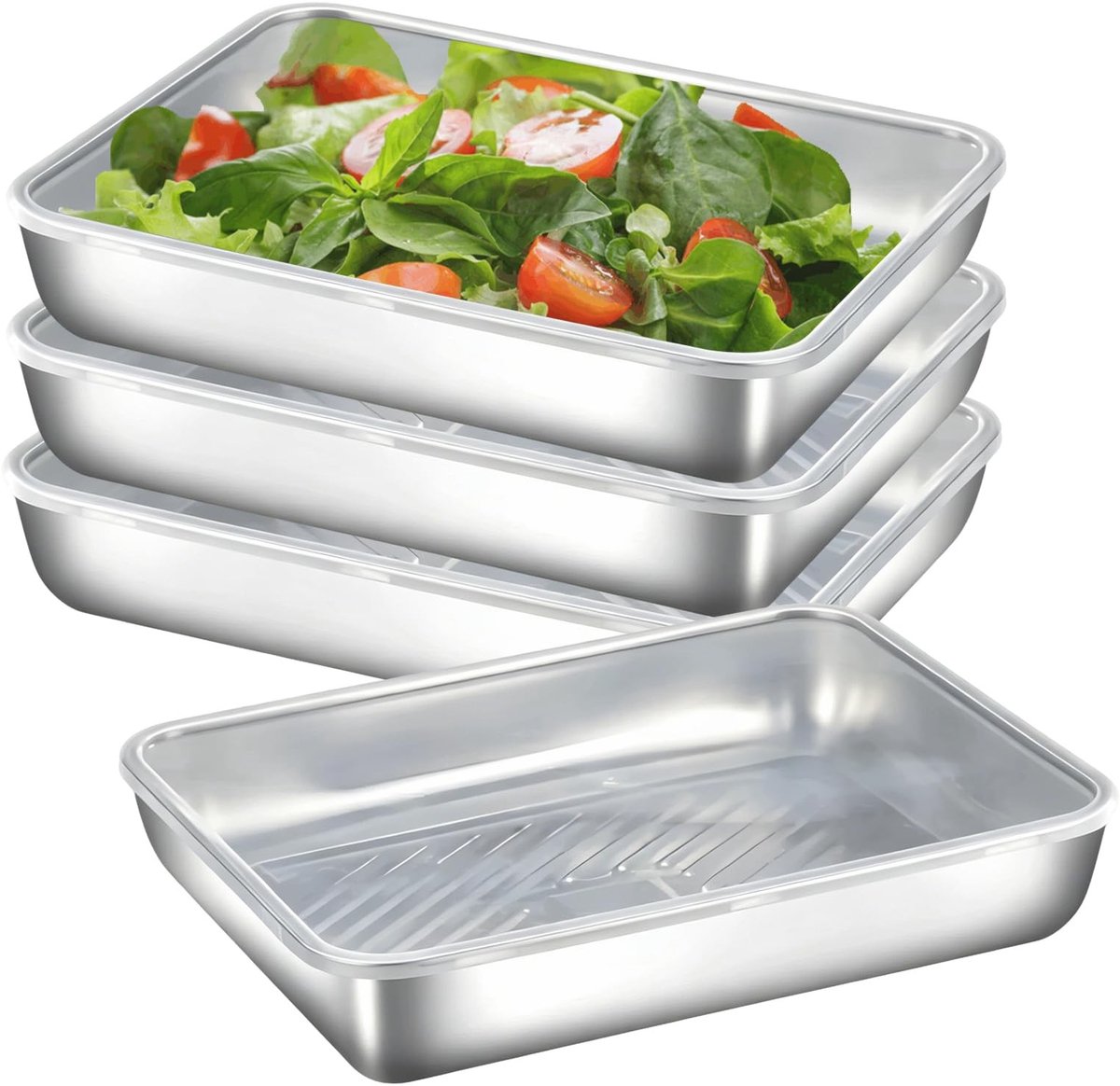 Omgoods - Set van 4 Roestvrijstalen Voedselopbergdozen met Deksel