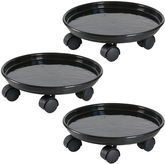 Omgoods - Set van 3 Mobiele Plantrollers met Wielen 30cm Zwart