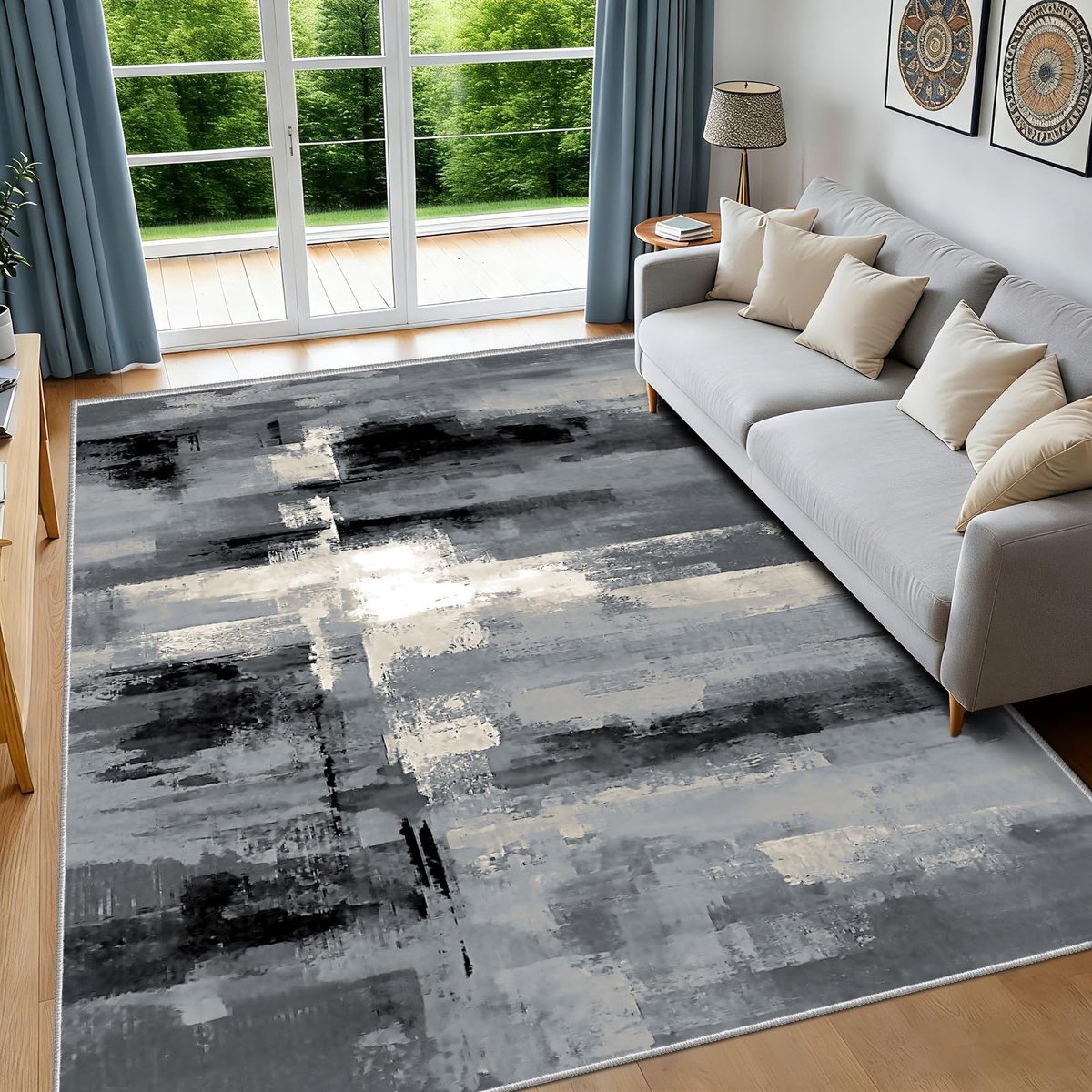 Omgoods - Elegante Grijze Abstract Vloerkleed, Machinewasbaar en Antislip