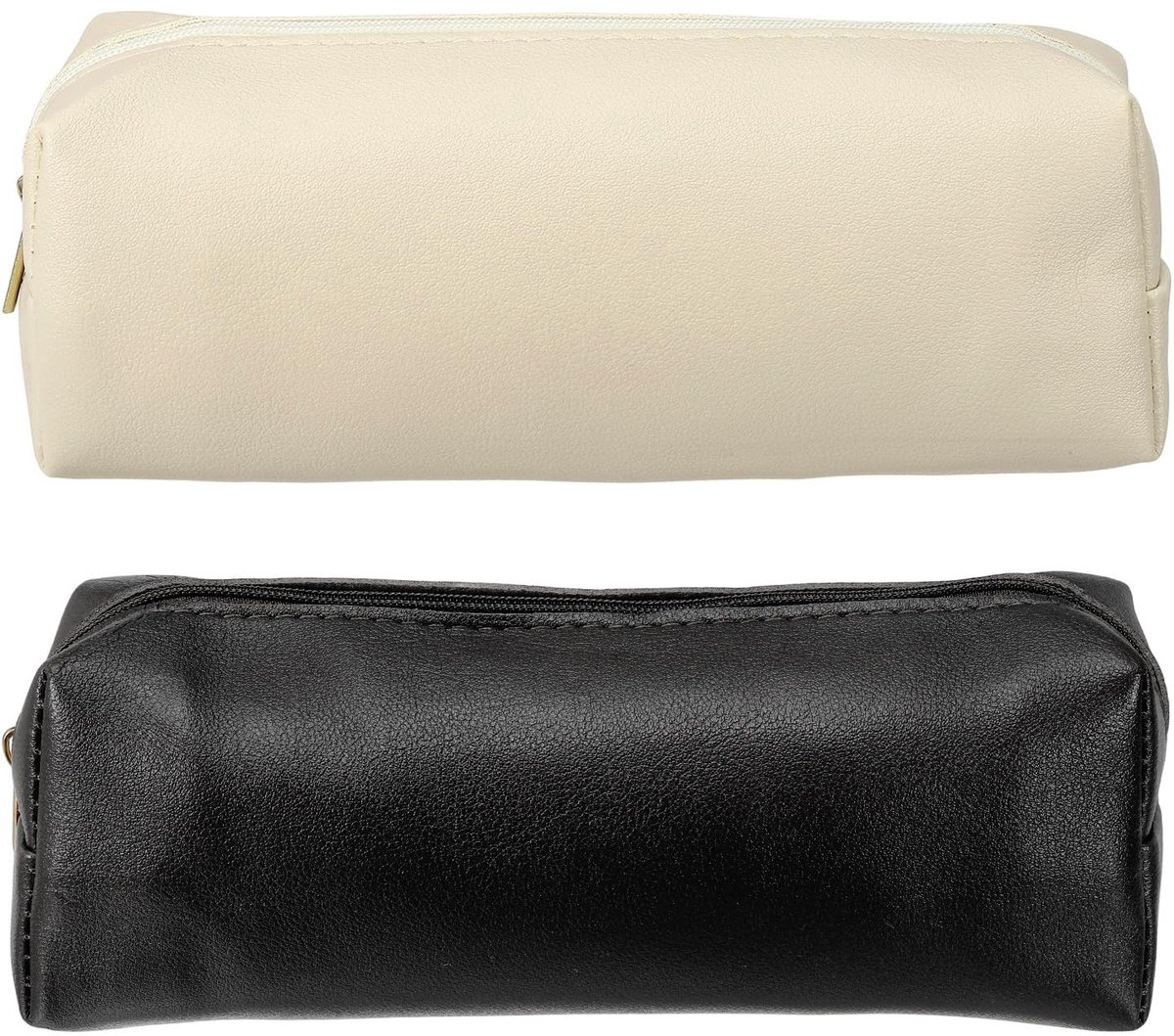 Omgoods - Lederen Pennenzak - Klein Organizer Etui voor Cosmetica en Kantoorbenodigdheden - Zwart Beige
