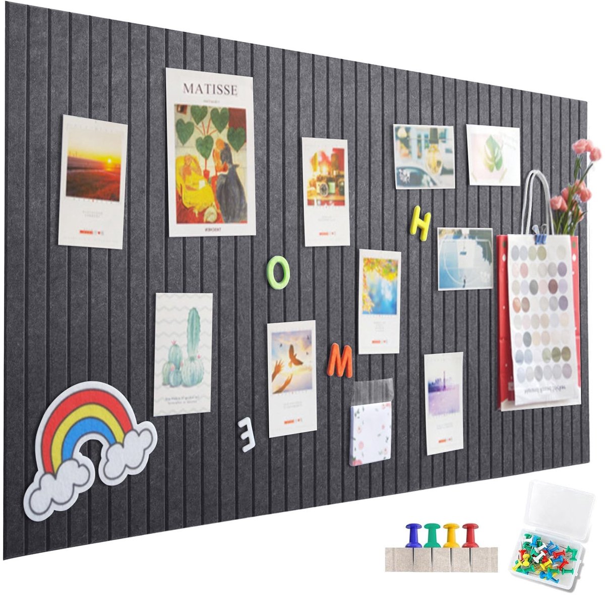 Omgoods - Grote Vilt Prikbord 120 x 90 cm - Verticale Strepen Zelfklevend Memo Bord voor Kantoor en Keuken